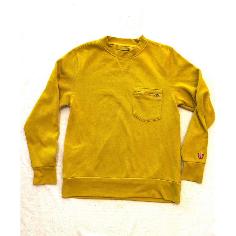 Arthur Beale Brooklyn Mens Yellow Crewneck Sweatshirt Zipper Pocket Size‎ L
